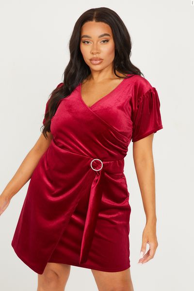 Curve Berry Velvet Wrap Dress